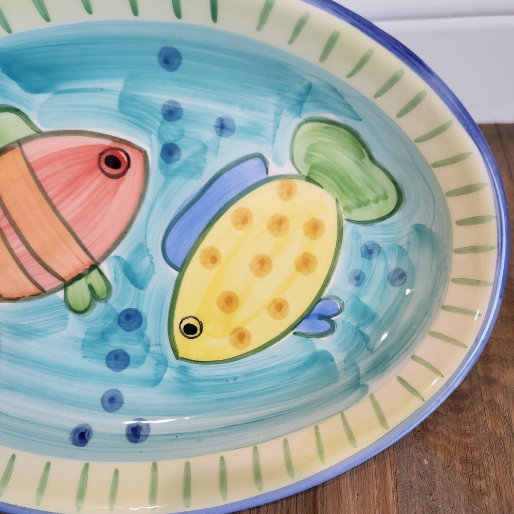 Christian Tortu Italian Ceramic Fish Platter Hand Painted Maiolica Serving Tray - Picture 4 of 14
